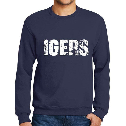 Mens Printed Graphic Sweatshirt Popular Words Igers French Navy - French Navy / Small / Cotton - Sweatshirts