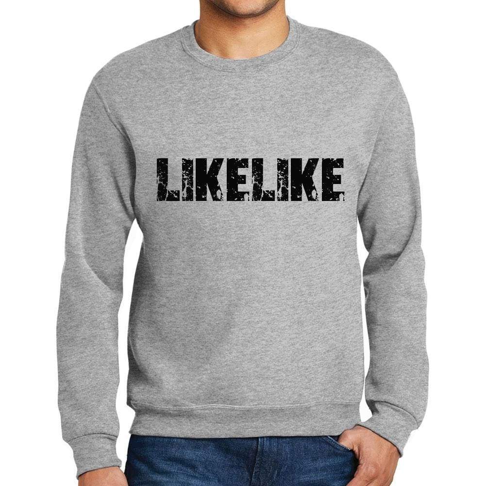 Mens Printed Graphic Sweatshirt Popular Words Likelike Grey Marl - Grey Marl / Small / Cotton - Sweatshirts