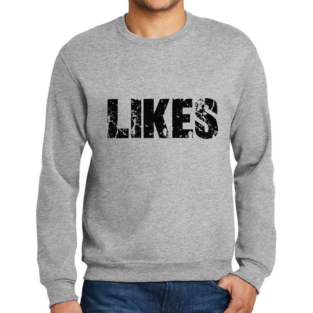 Mens Printed Graphic Sweatshirt Popular Words Likes Grey Marl - Grey Marl / Small / Cotton - Sweatshirts