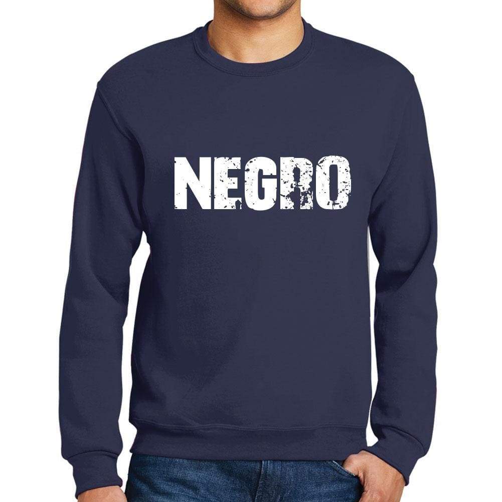 Mens Printed Graphic Sweatshirt Popular Words Negro French Navy - French Navy / Small / Cotton - Sweatshirts