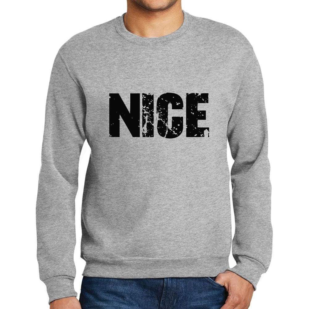 Mens Printed Graphic Sweatshirt Popular Words Nice Grey Marl - Grey Marl / Small / Cotton - Sweatshirts