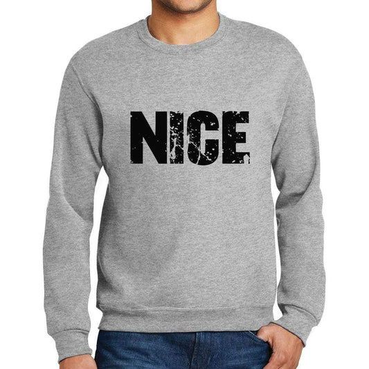 Mens Printed Graphic Sweatshirt Popular Words Nice Grey Marl - Grey Marl / Small / Cotton - Sweatshirts