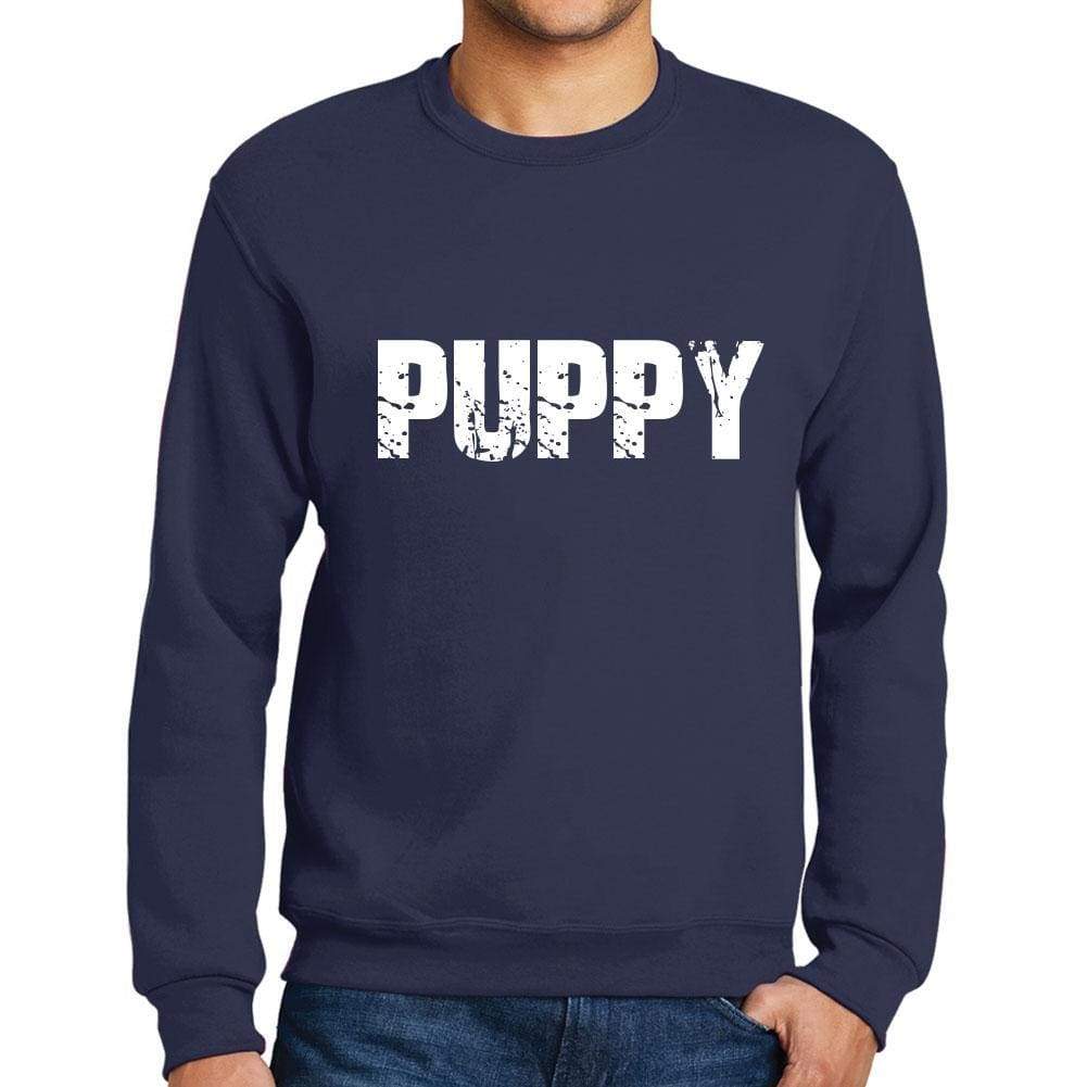 Mens Printed Graphic Sweatshirt Popular Words Puppy French Navy - French Navy / Small / Cotton - Sweatshirts