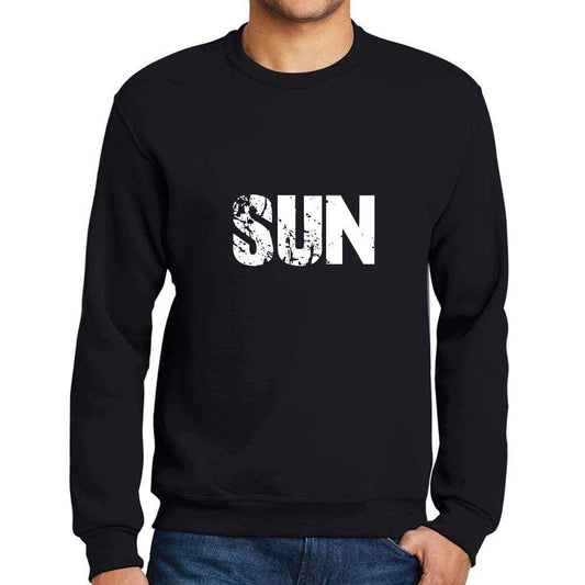 Mens Printed Graphic Sweatshirt Popular Words Sun Deep Black - Deep Black / Small / Cotton - Sweatshirts