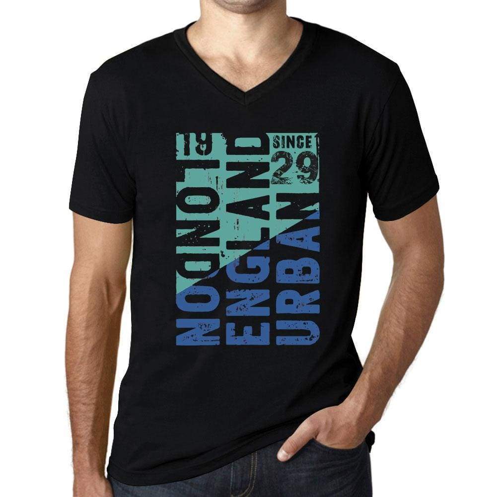 Mens Vintage Tee Shirt Graphic T Shirt V Neck London Since 29 Deep Black - Black / S / Cotton - T-Shirt