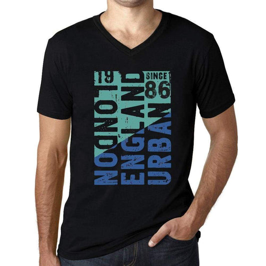 Mens Vintage Tee Shirt Graphic T Shirt V Neck London Since 86 Deep Black - Black / S / Cotton - T-Shirt