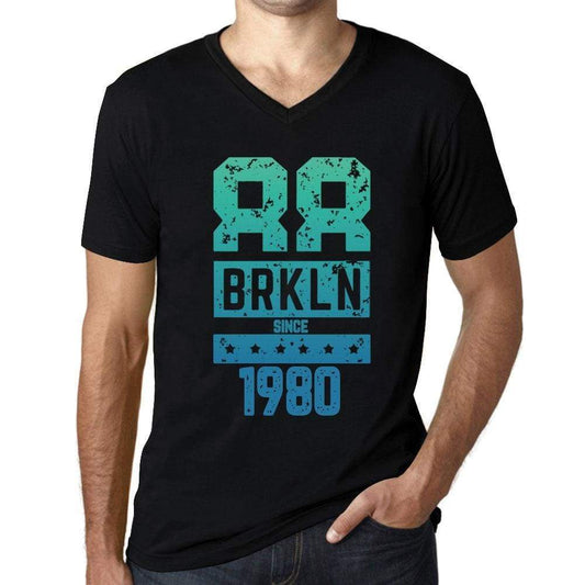 Mens Vintage Tee Shirt Graphic V-Neck T Shirt Brkln Since 1980 Black - Black / S / Cotton - T-Shirt