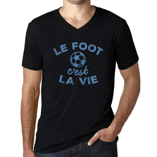 Mens Vintage Tee Shirt Graphic V-Neck T Shirt Le Foot Cest La Vie Deep Black - Deep Black / S / Cotton - T-Shirt