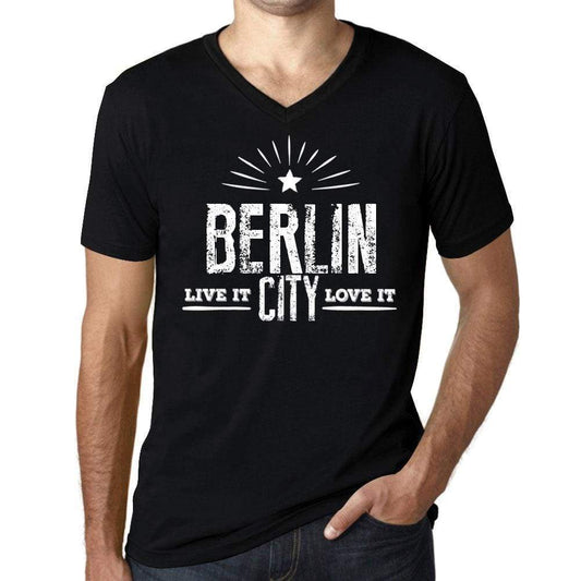 Mens Vintage Tee Shirt Graphic V-Neck T Shirt Live It Love It Berlin Deep Black - Black / S / Cotton - T-Shirt