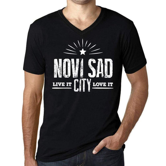 Mens Vintage Tee Shirt Graphic V-Neck T Shirt Live It Love It Novi Sad Deep Black - Black / S / Cotton - T-Shirt