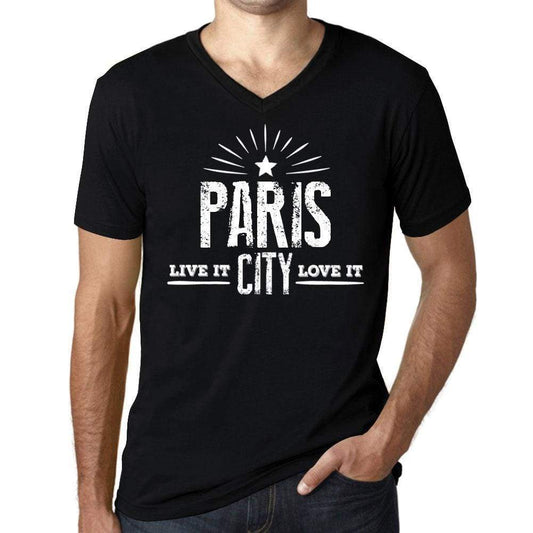 Mens Vintage Tee Shirt Graphic V-Neck T Shirt Live It Love It Paris Deep Black - Black / S / Cotton - T-Shirt