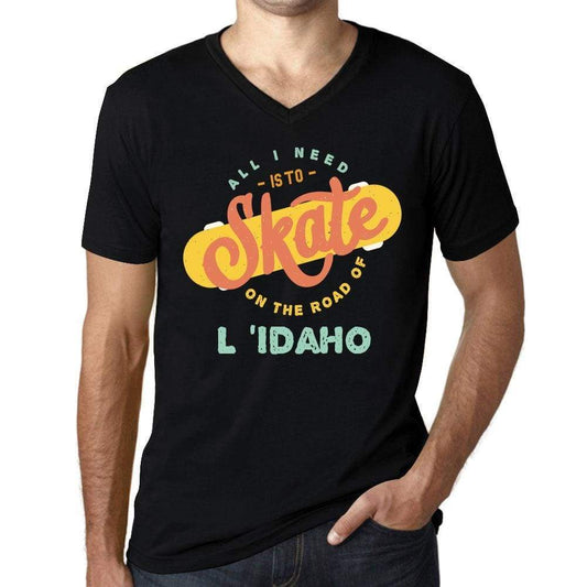 Mens Vintage Tee Shirt Graphic V-Neck T Shirt On The Road Of Lidaho Black - Black / S / Cotton - T-Shirt