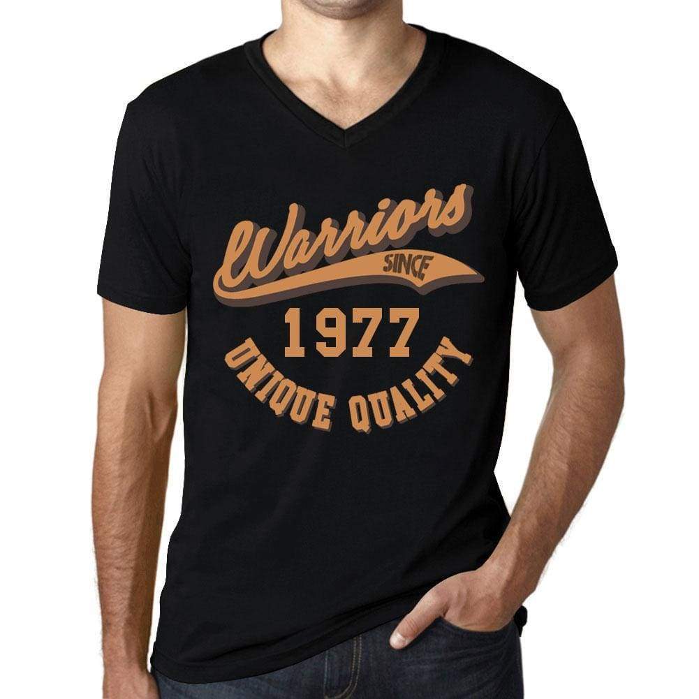 Mens Vintage Tee Shirt Graphic V-Neck T Shirt Warriors Since 1977 Deep Black - Black / S / Cotton - T-Shirt