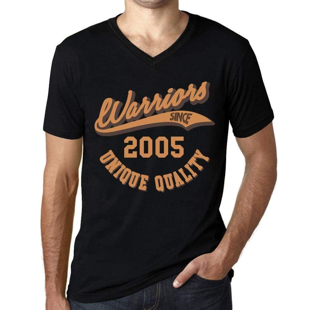 Mens Vintage Tee Shirt Graphic V-Neck T Shirt Warriors Since 2005 Deep Black - Black / S / Cotton - T-Shirt