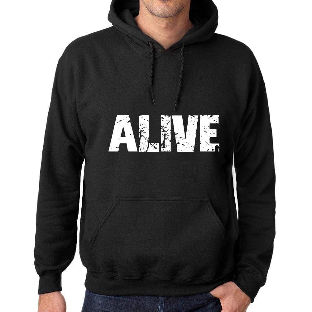 Mens Womens Unisex Printed Graphic Cotton Hoodie Soft Heavyweight Hooded Sweatshirt Pullover Popular Words Alive Deep Black - Black / Xs /