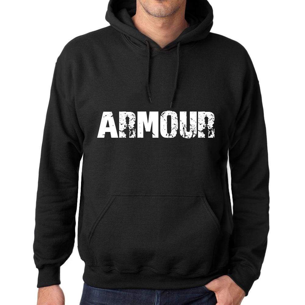 Mens Womens Unisex Printed Graphic Cotton Hoodie Soft Heavyweight Hooded Sweatshirt Pullover Popular Words Armour Deep Black - Black / Xs /