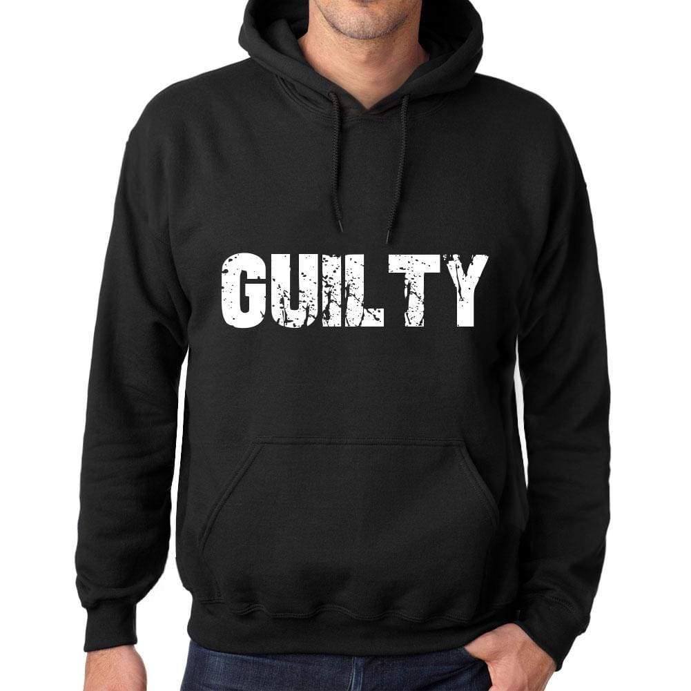 Mens Womens Unisex Printed Graphic Cotton Hoodie Soft Heavyweight Hooded Sweatshirt Pullover Popular Words Guilty Deep Black - Black / Xs /