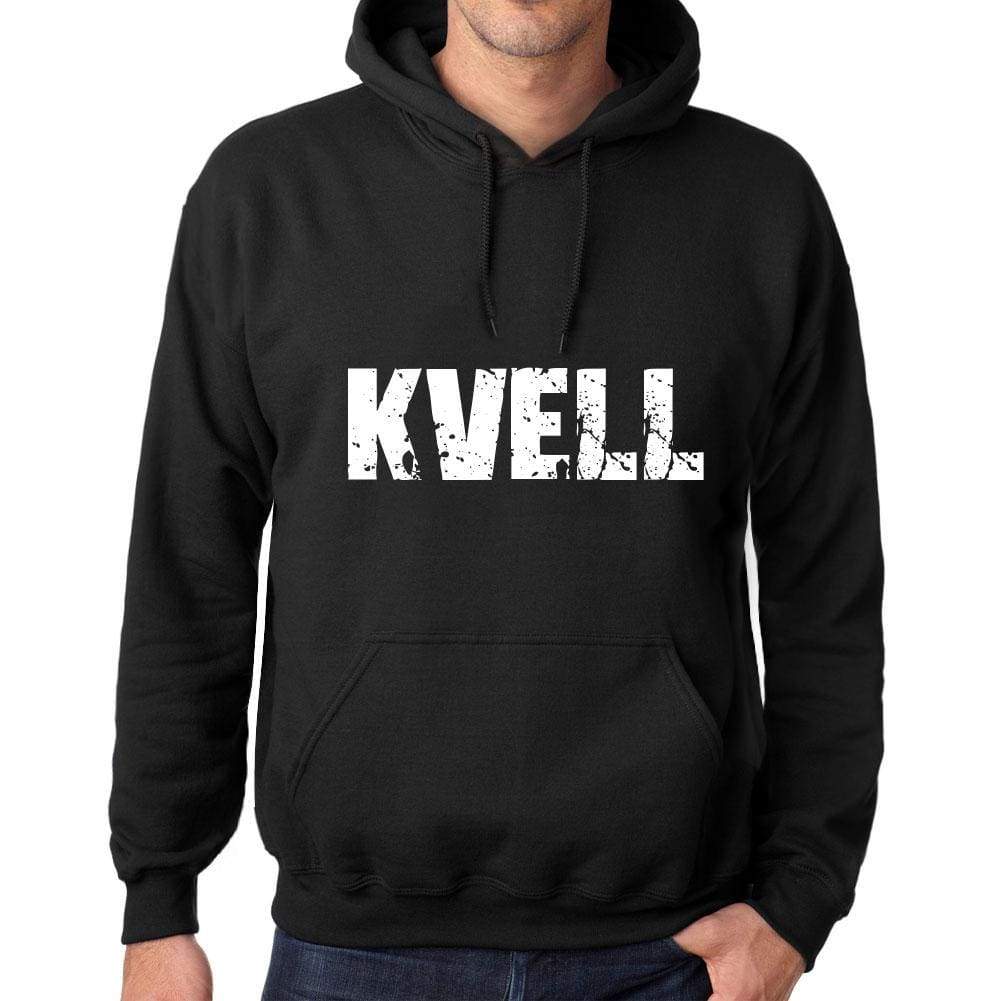 Mens Womens Unisex Printed Graphic Cotton Hoodie Soft Heavyweight Hooded Sweatshirt Pullover Popular Words Kvell Deep Black - Black / Xs /