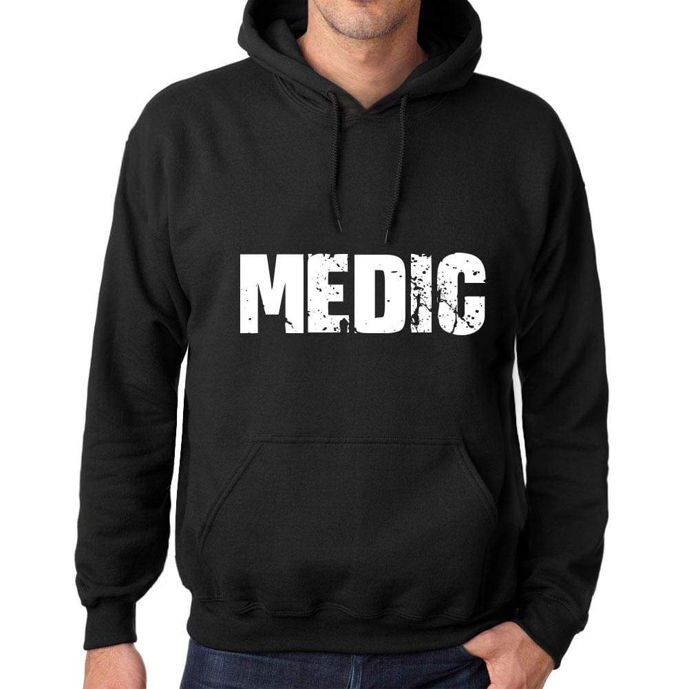 Mens Womens Unisex Printed Graphic Cotton Hoodie Soft Heavyweight Hooded Sweatshirt Pullover Popular Words Medic Deep Black - Black / Xs /