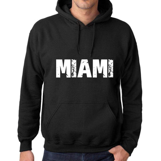 Mens Womens Unisex Printed Graphic Cotton Hoodie Soft Heavyweight Hooded Sweatshirt Pullover Popular Words Miami Deep Black - Black / Xs /