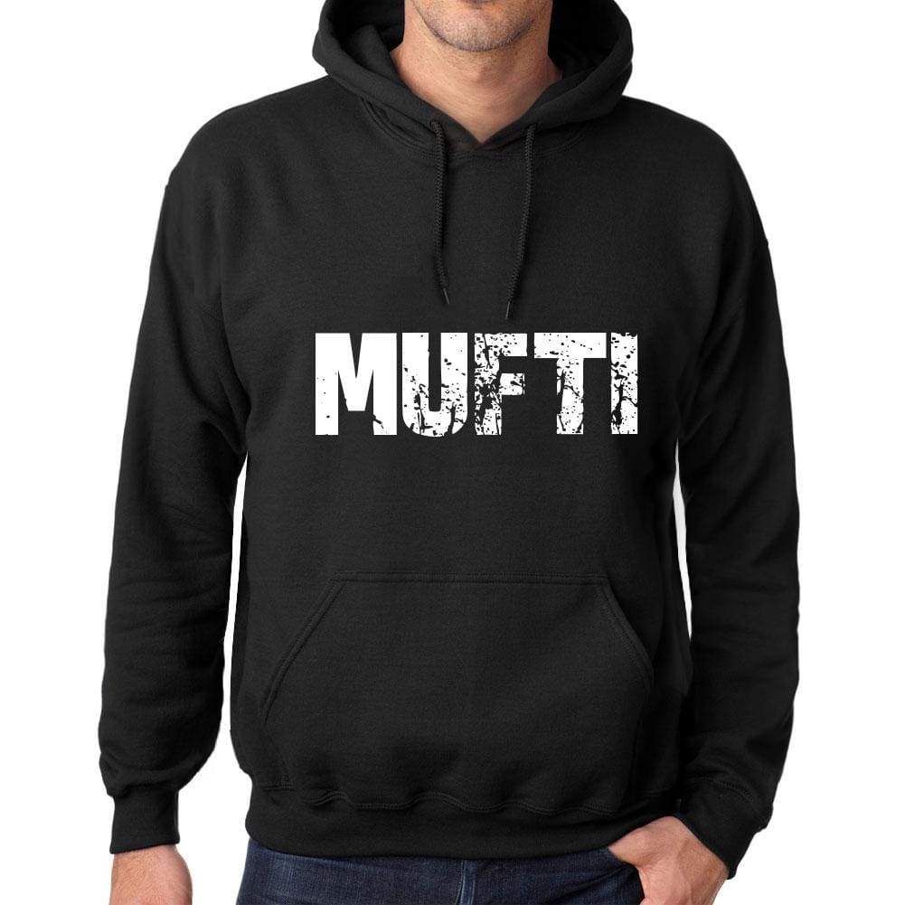 Mens Womens Unisex Printed Graphic Cotton Hoodie Soft Heavyweight Hooded Sweatshirt Pullover Popular Words Mufti Deep Black - Black / Xs /