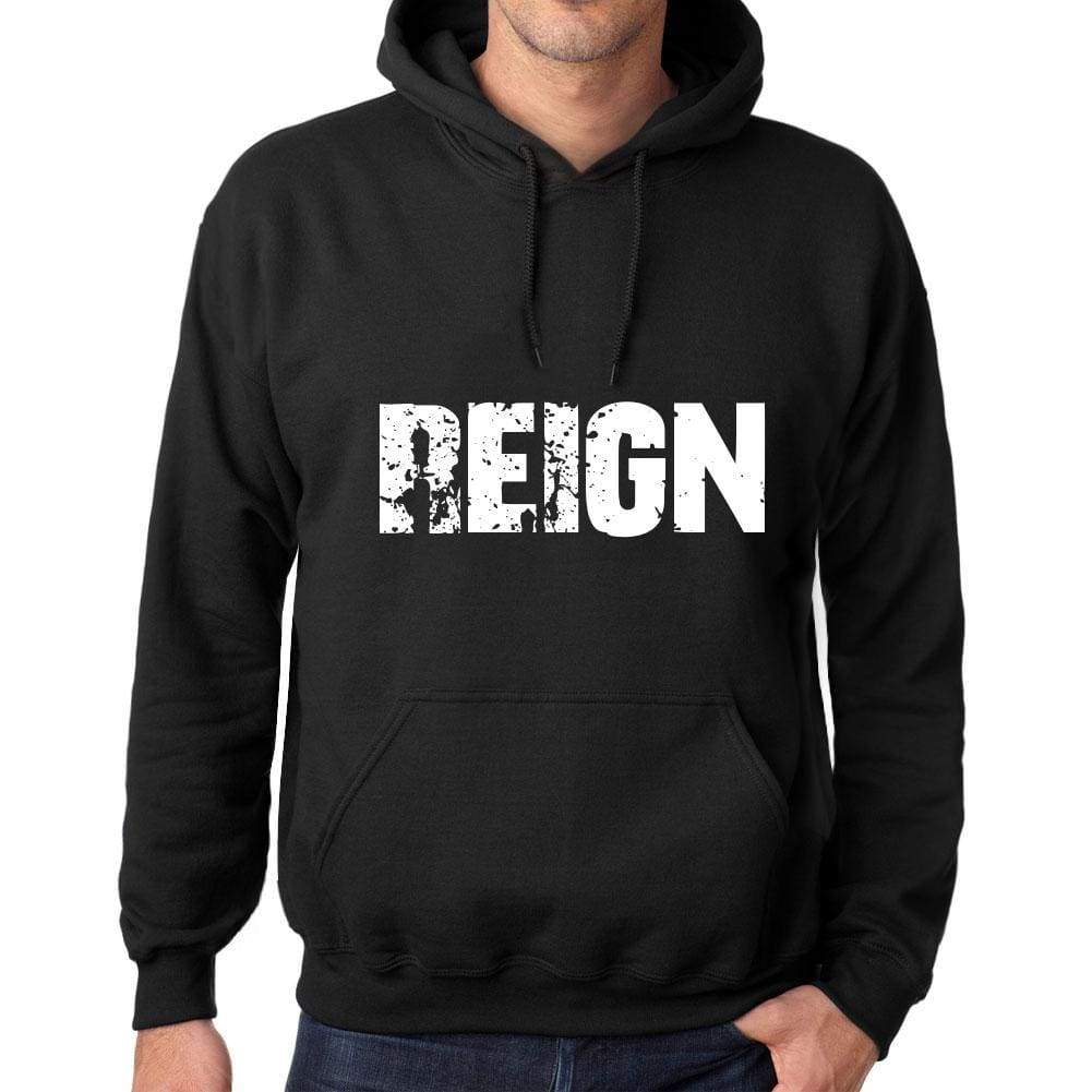 Mens Womens Unisex Printed Graphic Cotton Hoodie Soft Heavyweight Hooded Sweatshirt Pullover Popular Words Reign Deep Black - Black / Xs /