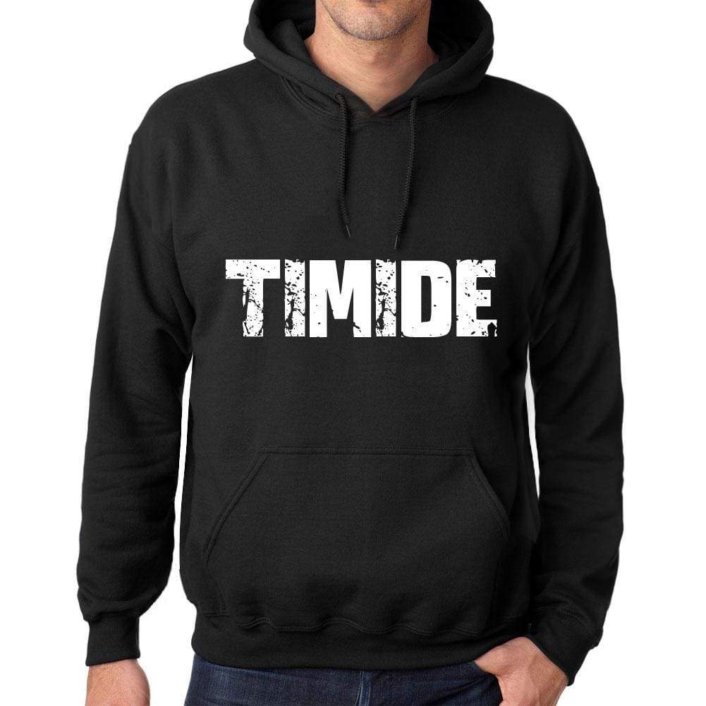 Mens Womens Unisex Printed Graphic Cotton Hoodie Soft Heavyweight Hooded Sweatshirt Pullover Popular Words Timide Deep Black - Black / Xs /