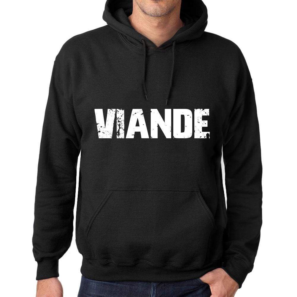 Mens Womens Unisex Printed Graphic Cotton Hoodie Soft Heavyweight Hooded Sweatshirt Pullover Popular Words Viande Deep Black - Black / Xs /