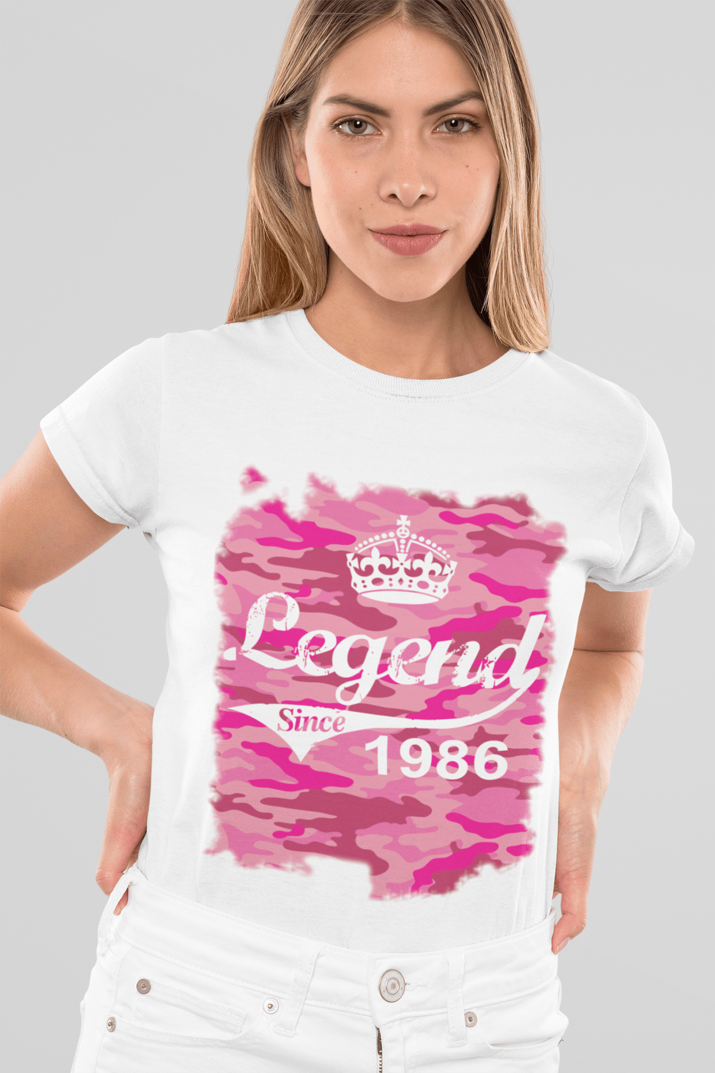 1986, Anniversaire imprimé, blanc, T-shirt manches courtes col rond Femme 00284