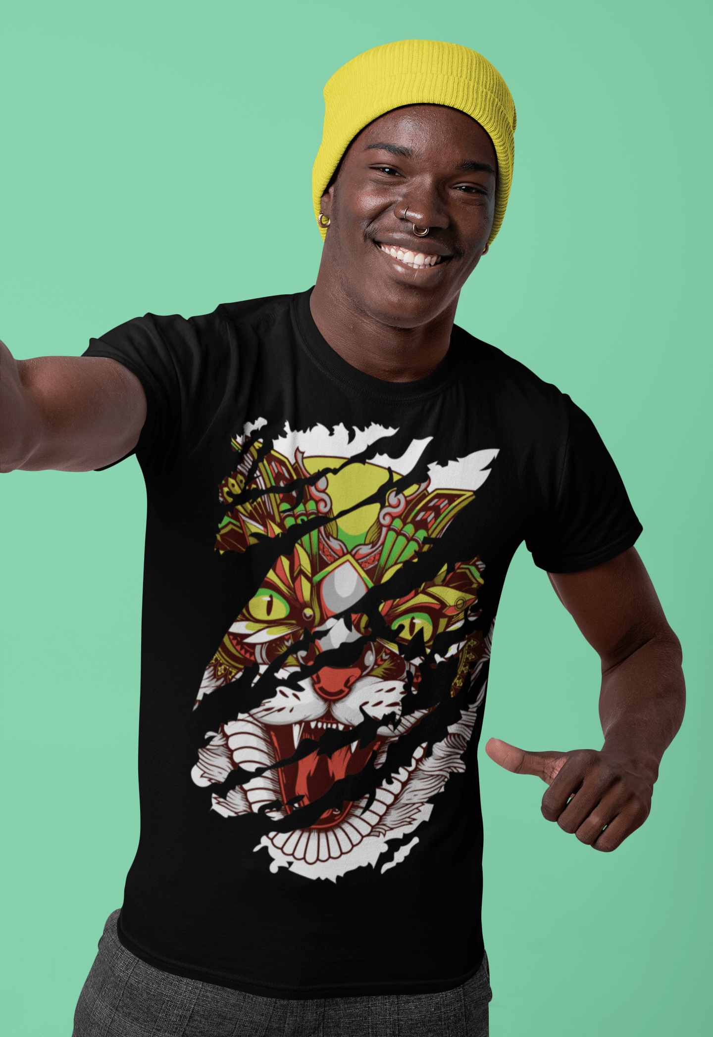 ULTRABASIC T-Shirt déchiré pour hommes Angry Cat - Mad Kitten Totem chemise vintage pour hommes