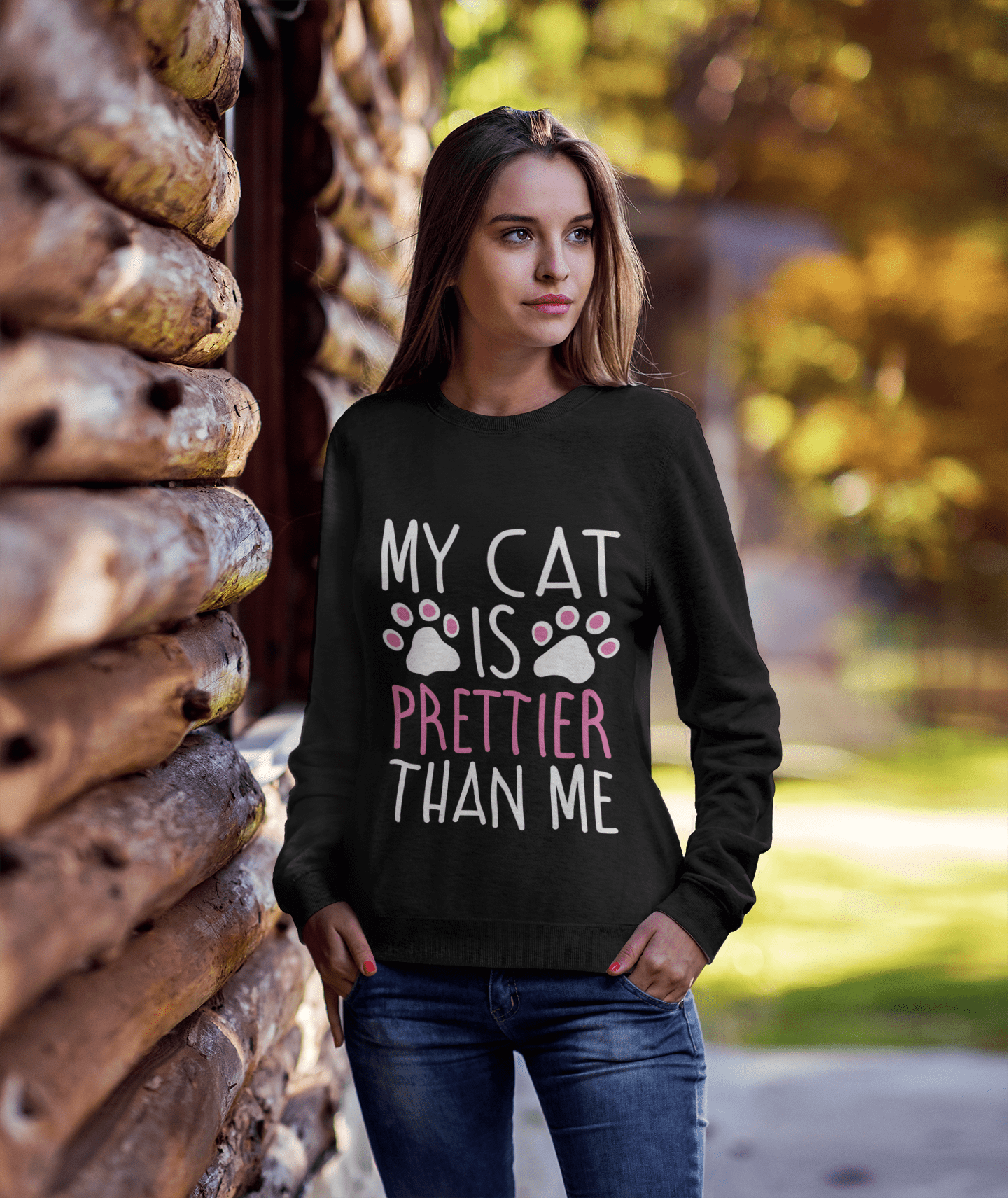 ULTRABASIC Damen-Sweatshirt „My Cat Is Prettier Than Me – Love Cat Paws“.