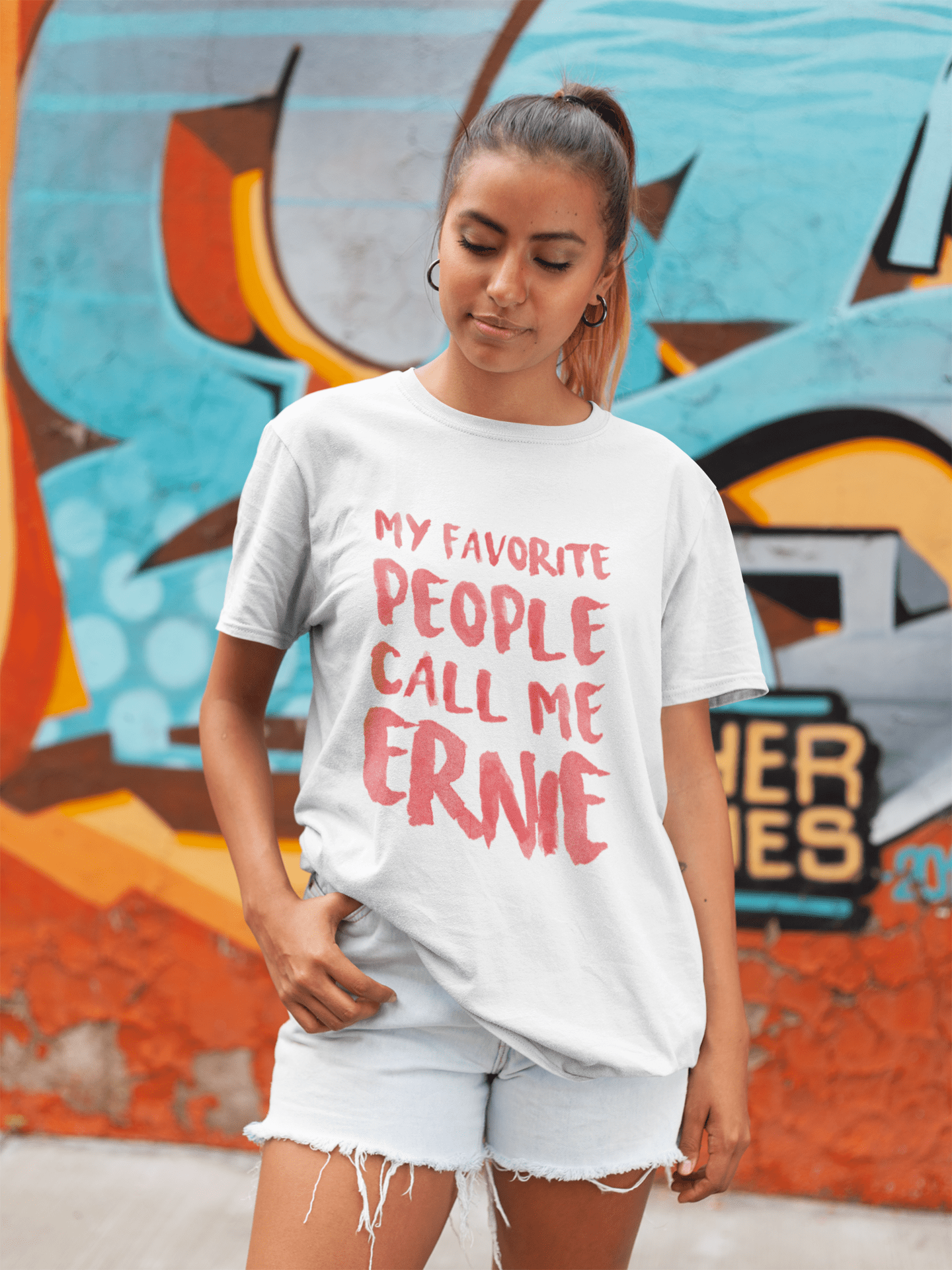 • Mes gens préférés m'appellent Ernie , Blanc , T-shirt manches courtes col rond femme, t-shirt cadeau 00364