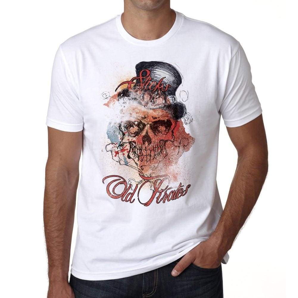 Old Pirates Skull Mens White Tee 100% Cotton 00187