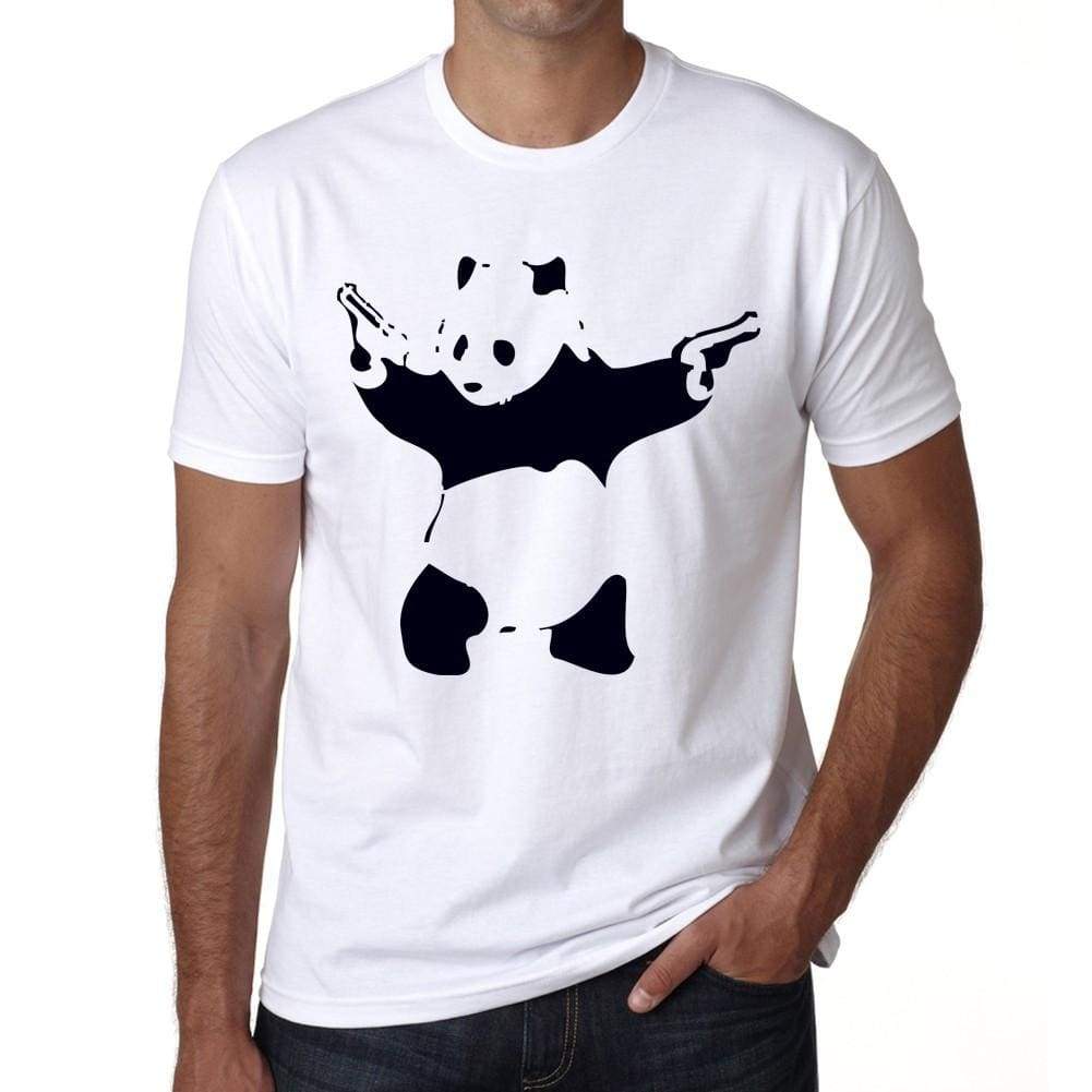 Panda Shooting Mens Tee White 100% Cotton 00164