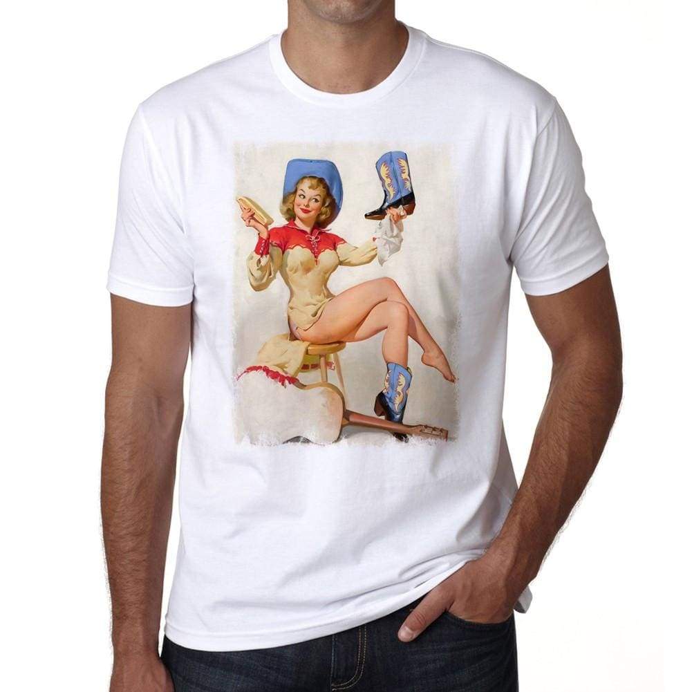 Pin-Up Cowgirl 1 Mens White Tee 100% Cotton 00211