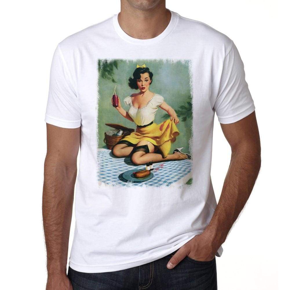 Pin-Up Picnic Mens White Tee 100% Cotton 00211