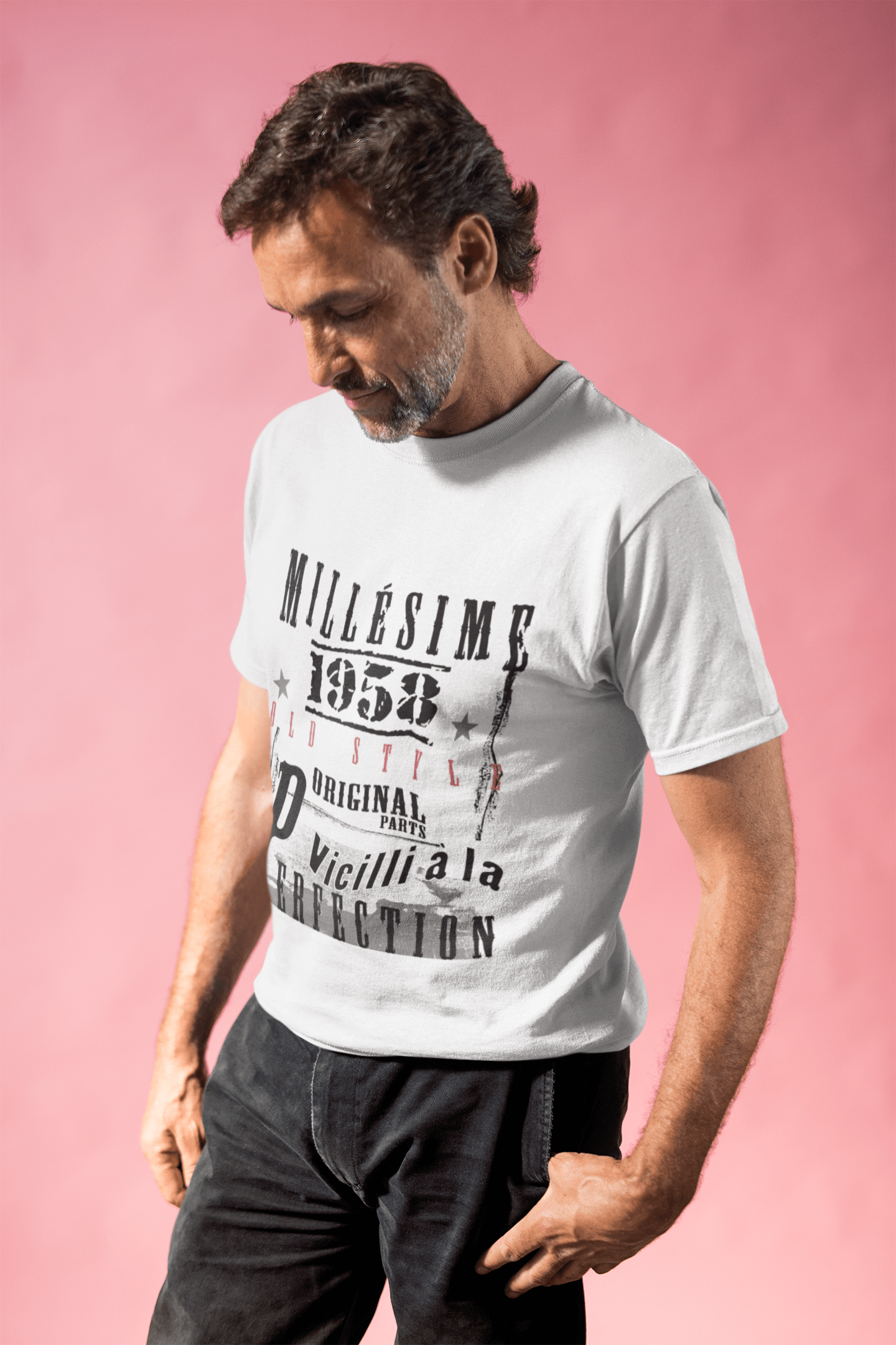 1958,birthday gifts for him,birthday t-shirts,Men's Short Sleeve Round Neck T-shirt , FR Vintage White Men's 00135