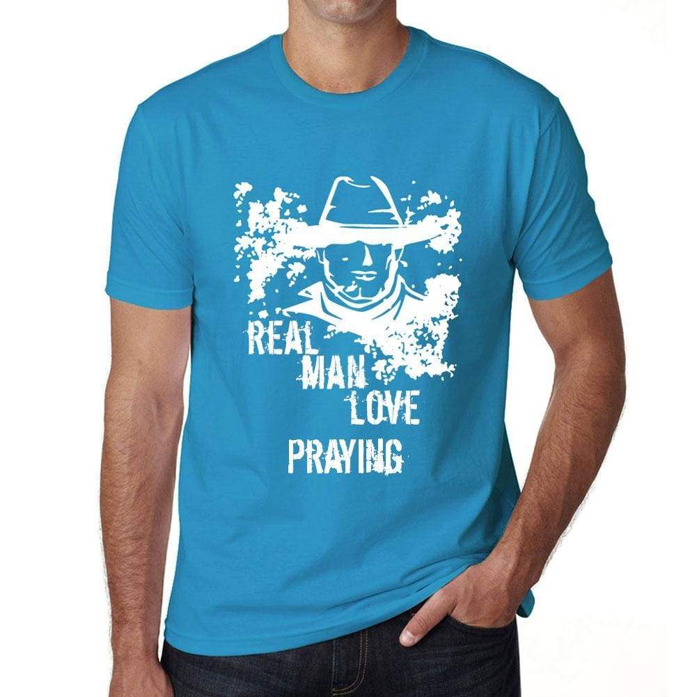 Praying Real Men Love Praying Mens T Shirt Blue Birthday Gift 00541 - Blue / Xs - Casual