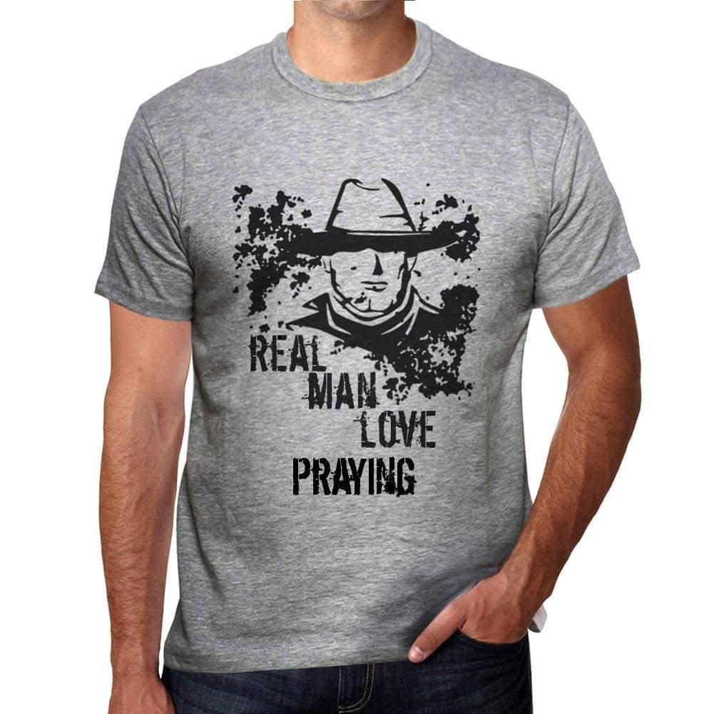 Praying Real Men Love Praying Mens T Shirt Grey Birthday Gift 00540 - Grey / S - Casual