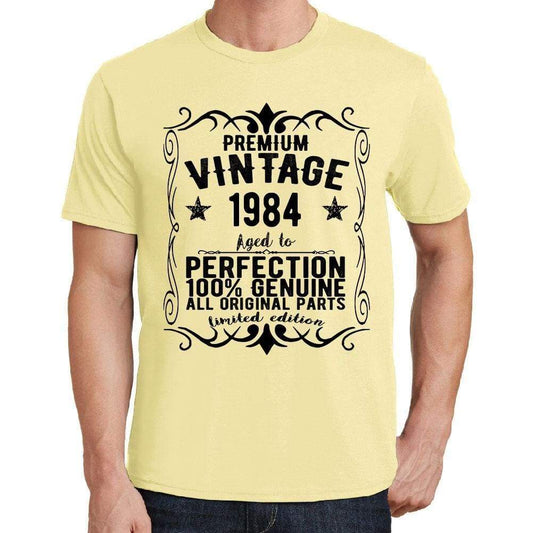 Premium Vintage Year 1984 Yellow Mens Short Sleeve Round Neck T-Shirt Gift T-Shirt 00348 - Yellow / S - Casual