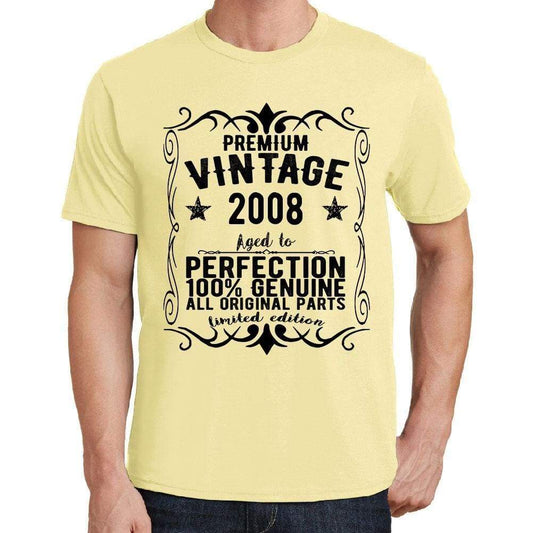 Premium Vintage Year 2008 Yellow Mens Short Sleeve Round Neck T-Shirt Gift T-Shirt 00348 - Yellow / S - Casual