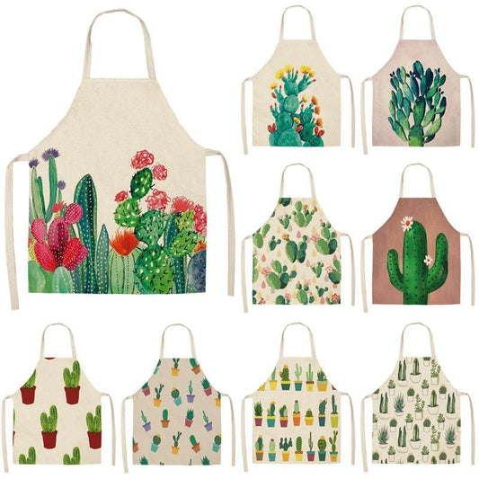 1 pièces tablier de cuisine motif Cactus pour femme sans manches tabliers en lin de coton cuisine à domicile bavoirs de cuisson outils de nettoyage 53*65 cm P1013