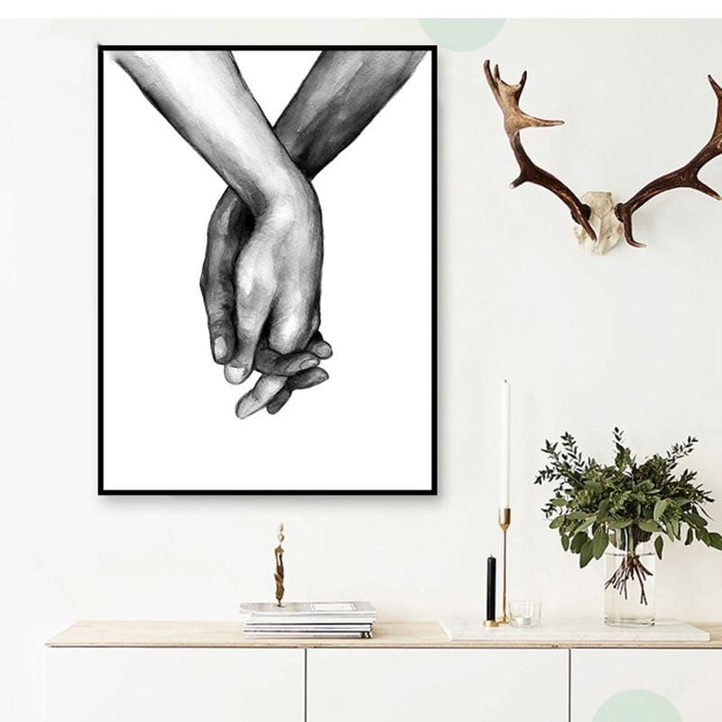 Nordic Rahmenlose Schwarz Und Weiß Leinwand Liebhaber Für Wohnzimmer Dekorative Malerei Hände Halten Wand Kunst Poster 1PC