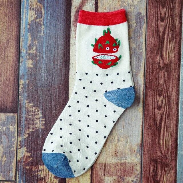 Korean women's fashion fruit socks casual cotton avocado watermelon avocado pattern Harajuku style socks happy girl socks