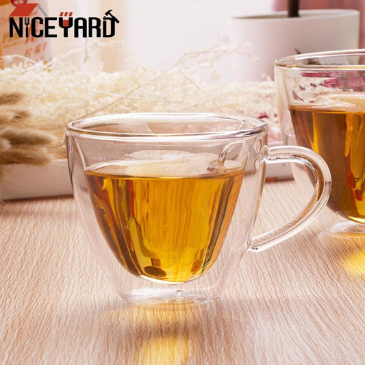 180ml/240ml Double Wall Glass Mug Tea Heart Love Shaped Heat-Resisting Drinkware Beer Mug Juice Cup Coffee Cups Mug Gift