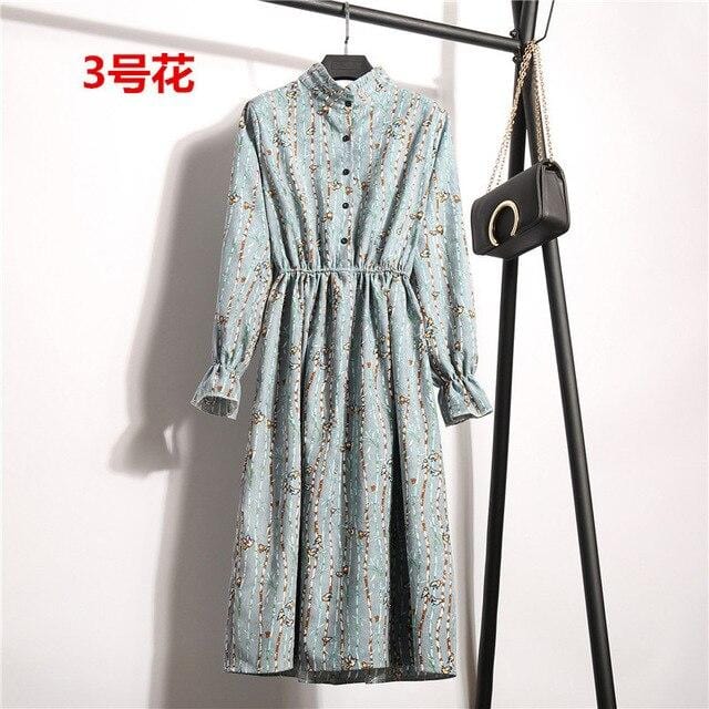 Autumn Dress Women 2019 Corduroy Plus Size Long Sleeve Cotton Dresses Floral Cherry Shirt Tunic Winter Harajuku Mori Party Dress