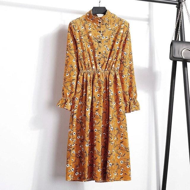 Automne robe femmes 2019 velours côtelé grande taille à manches longues robes en coton chemise florale cerise tunique hiver Harajuku Mori robe de soirée