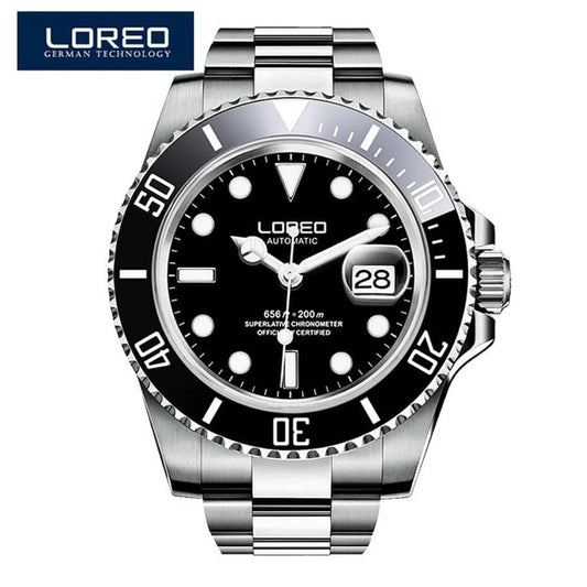 LOREO Luxury Brand Diving Men Military Sport Watches Men's Automatic Mechanical Clock Waterproof 200M Date Wristwatch Reloj