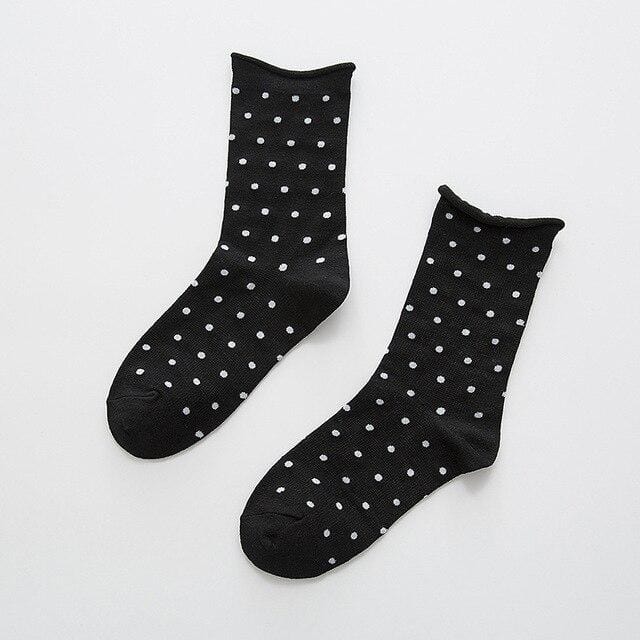 Jeseca Women Dot Print Short Socks Autumn Winter Harajuku Vintage Streetwear Sock Japanese Kawaii School Students Christmas Gift