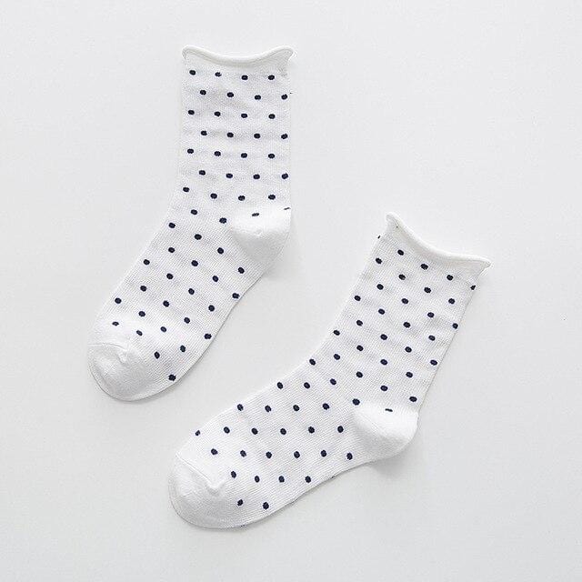 Jeseca Women Dot Print Short Socks Autumn Winter Harajuku Vintage Streetwear Sock Japanese Kawaii School Students Christmas Gift